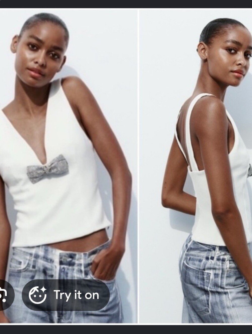 White Jewel Bow Tank Top